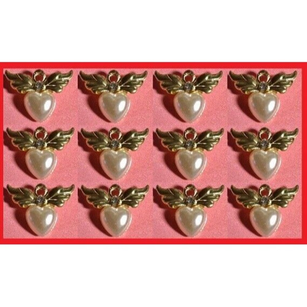 (12)Winged Heart w/rhinestone Lapel pins, 12 Pin Lot, Angel Heart-1 DOZEN